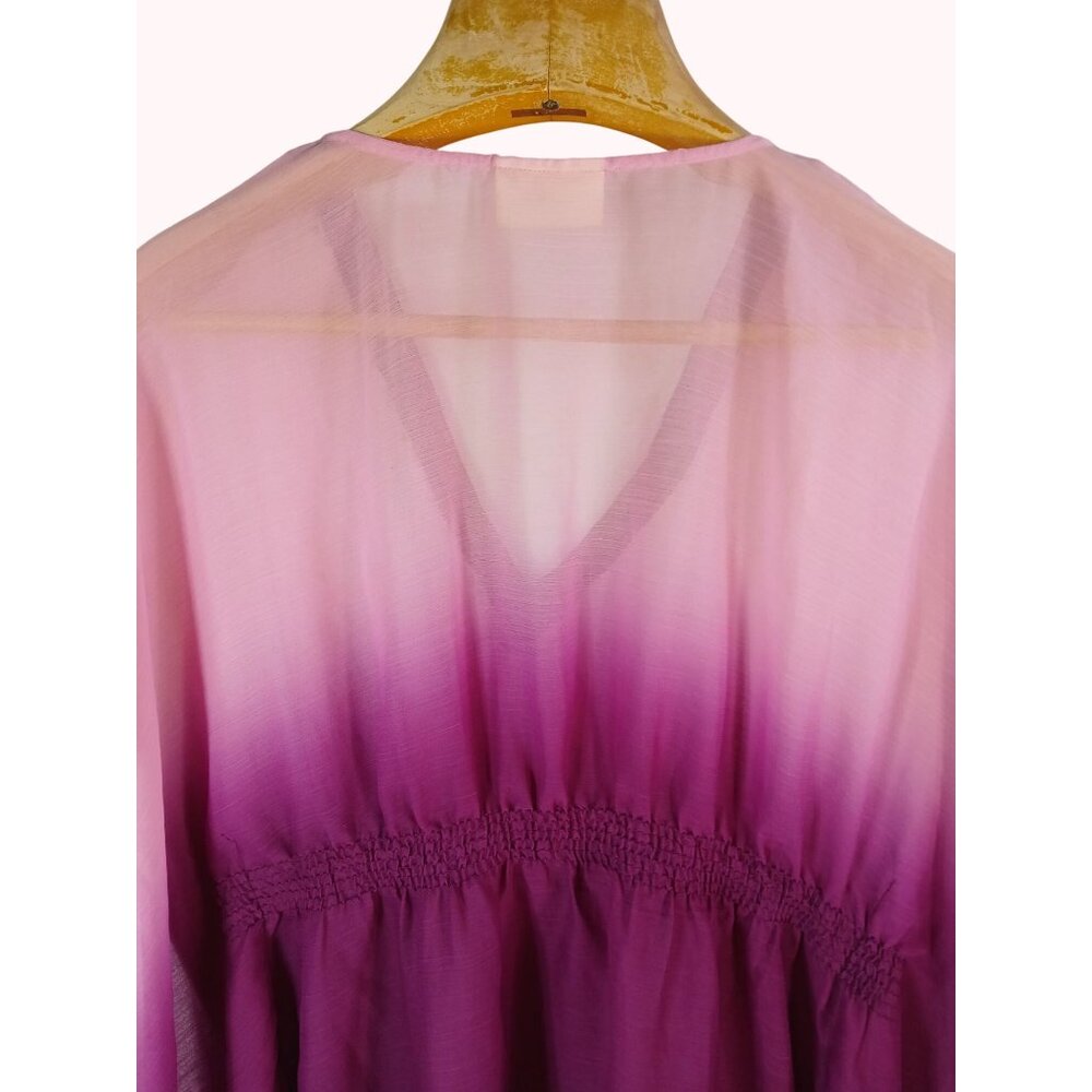 Rhona Sutton Ombre Pink Purple Beaded V Neck Sheer Tunic Top Cover Up Size M - Picture 9 of 11